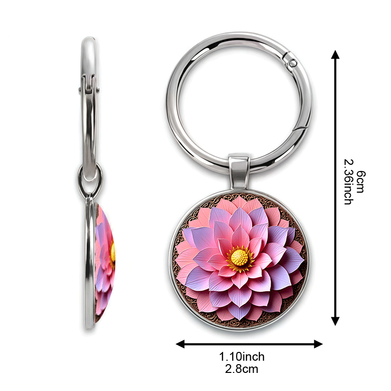 Zen Oriental Style Pink Lotus Keychain, Exquisite Design